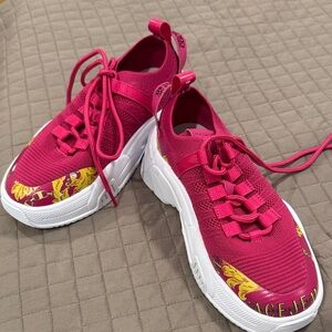 VERSACE JEANS Couture Pink Knit Platform Sneakers.